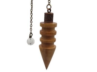 Pendule Artisanal Djed de Radiesthésie en bois de Hêtre et chaînette en métal laiton - Pièce unique numéro PRBHETRE-002