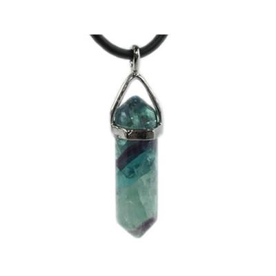 Pendentif Pointe en Fluorine Multicolore montage argenté (3,5 à 4 cm)