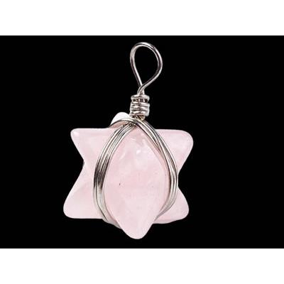 Pendentif Merkaba en Quartz Rose Montage argenté