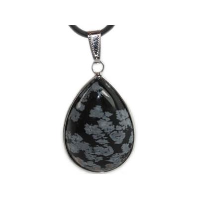 Pendentif en Obsidienne Neige Goutte cerclée