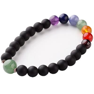 Bracelet Agate Noire Mate 7 Chakras et Aventurine Verte Perles de 8 mm