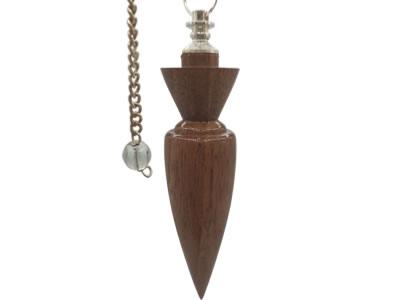Pendule Artisanal Amon de Radiesthésie en bois de Noyer et chaînette en métal argenté - Pièce unique numéro PRBNOYER005