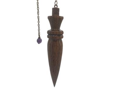 Pendule Artisanal Egyptien de Radiesthésie en bois de Santal et chaînette en métal laiton - Pièce unique numéro PRBSANTAL-001