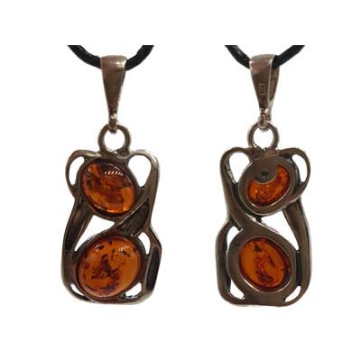 Pendentif Ambre 2 Cabochons en Argent 925 