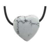 Pendentif Coeur Howlite - 25x25x10 mm - sans mtal