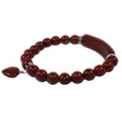 Bracelet Gourmette en Jaspe Rouge perles de 8 mm et Coeur 12 mm