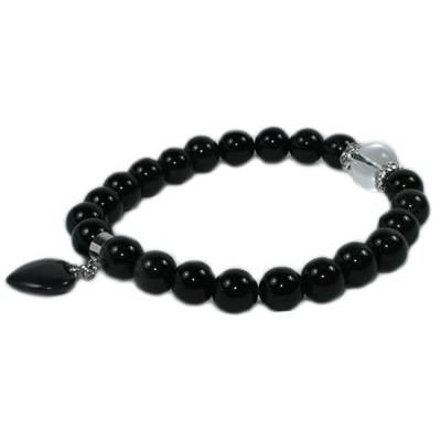 Bracelet en Obsidienne Oeil Céleste - Pierres Boules de 8 mm et Coeur 12 mm