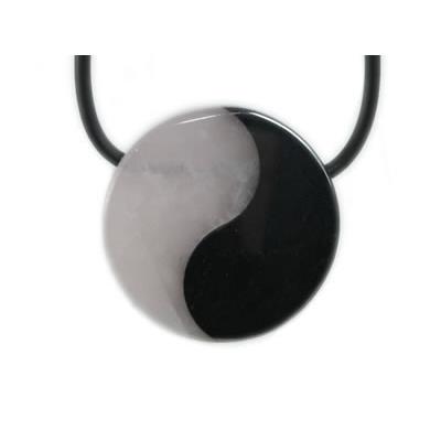 Pendentif Yin Yang Pierre Quartz Rose et Hématite (3 cm) 