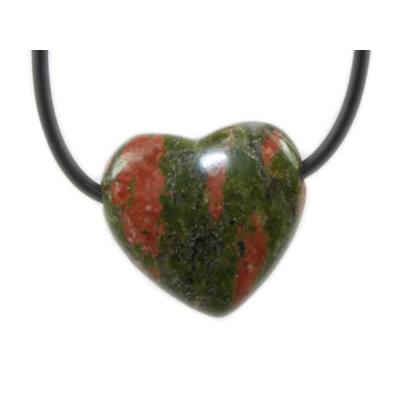 Pendentif Coeur Unakite - 25x25x10 mm - sans métal