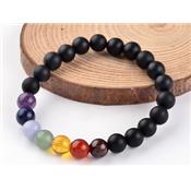 Bracelet Agate Noire Mate 7 Chakras en Pierre Boule de 8 mm