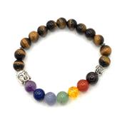 Bracelet 7 Chakras Perles 8mm Oeil de Tigre Bouddha