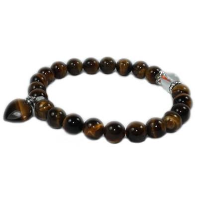Bracelet en Oeil de Tigre - Pierres Boules de 8 mm et Coeur 12 mm