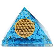Pyramide en Orgonite Quartz coloré Turquoise et Fleur de Vie