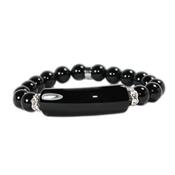 Bracelet Gourmette en Agate Noire perles de 8 mm et Coeur 12 mm