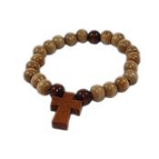 Bracelet Boule en Bois avec Croix en bois