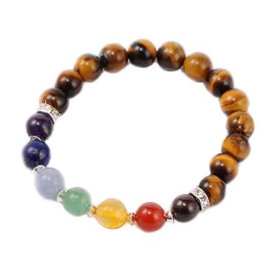 Bracelet 7 Chakras Perles 8mm Oeil de Tigre 