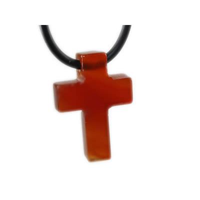 Pendentif Croix Latine en Cornaline - 25x18 mm - sans métal