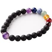 Bracelet Agate Noire Mate 7 Chakras et Améthyste Perles de 8 mm