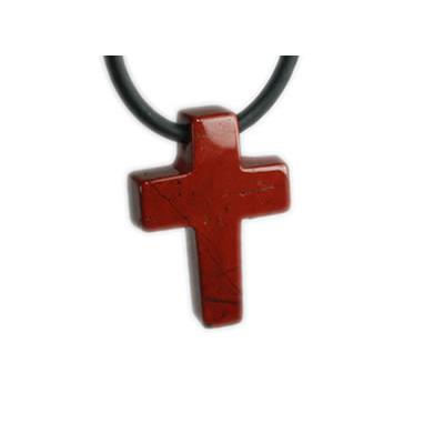 Pendentif Croix Latine en Jaspe Rouge - 25x18 mm