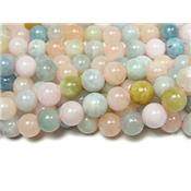 Morganite Perle Ronde Lisse percée 8 mm (Lot de 10 perles)