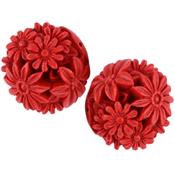 Cinabre Perle Fleurs Ovales Sculptées Percée 31 x 32 mm (Sachet de 2 perles)