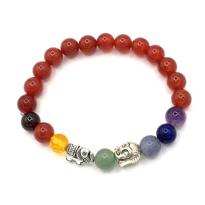 Bracelet Agate Rouge 7 Chakras en Pierre Boule de 8 mm