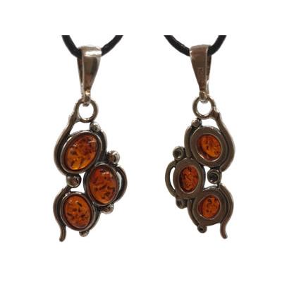 Pendentif Ambre 3 Cabochons en Argent 925 