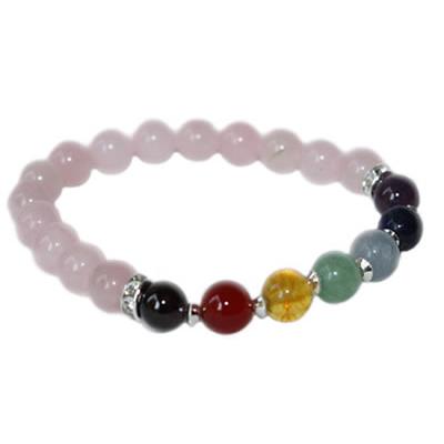 Bracelet Quartz Rose 7 Chakras en Pierre Boule de 8 mm