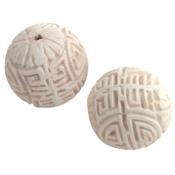 Cinabre Blanche Perle Ronde Sculptée Percée 24 x 22 mm (Sachet d'une perle)