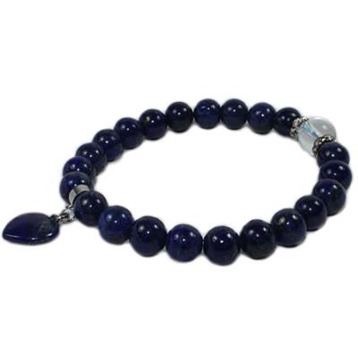 Bracelet en Lapis Lazuli - Pierres Boules de 8 mm et Coeur 12 mm