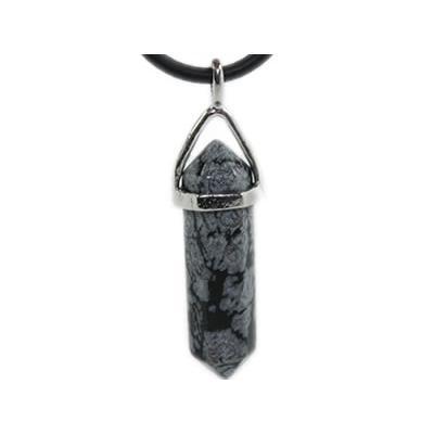 Pendentif Pointe en Obsidienne Neige montage argenté (3,5 à 4 cm)