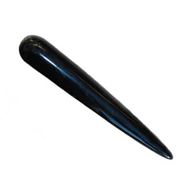 Pointe ou Bâton de Massage en Obsidienne Noire Lisse (10 cm environ)