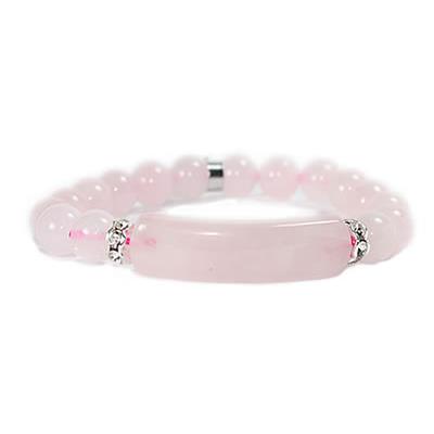 Bracelet Gourmette en Quartz Rose - Pierres Boules de 8 mm et Coeur 12 mm