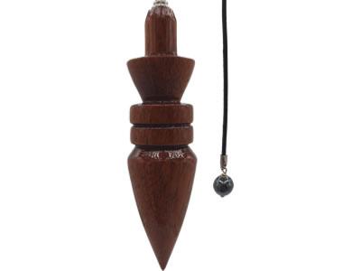 Pendule Artisanal Djed de Radiesthésie en bois d'Acajou et cordon coton noir - Pièce unique numéro PRBACAJOU-003