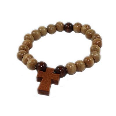 Bracelet Boule en Bois avec Croix en bois