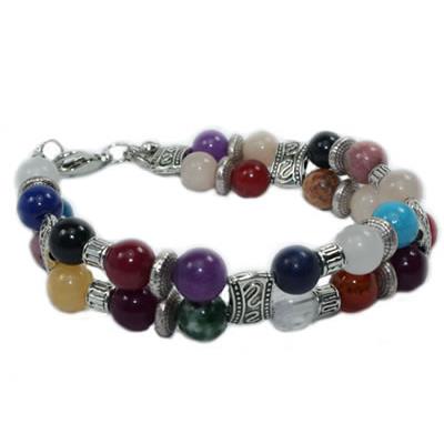 Bracelet 7 Chakras double rang Perles de 8 mm et intercalaires