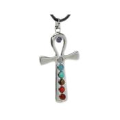 Pendentif Croix Ankh 7 Chakras Montage Argenté