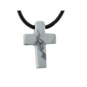 Pendentif Croix Latine en Howlite - 25x18 mm - sans mtal