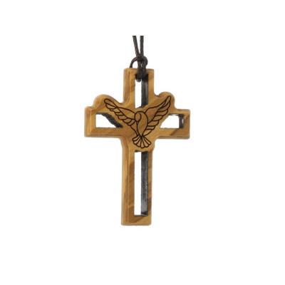 Pendentif Croix en Bois d'Olivier avec colombe