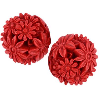 Cinabre Perle Fleurs Ovales Sculptées Percée 31 x 32 mm (Sachet de 2 perles)