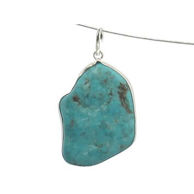 Pendentif Turquoise plaque cerclée Argent 925 (Pièce unique PPA2004-394 de 42,60 carats) - Livré dans une boite cadeau