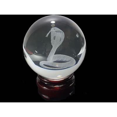 Boule Feng Shui en Cristal et Serpent (6 cm) avec socle