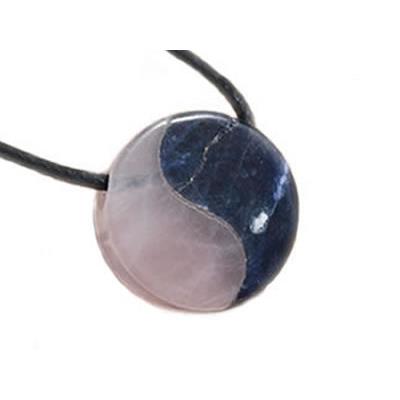 Pendentif Yin Yang Pierre Sodalite et Quartz Rose (3 cm) 