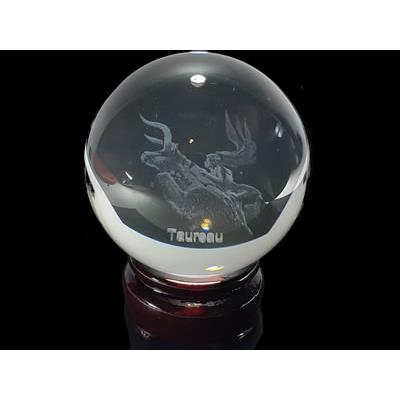 Boule Feng Shui en Cristal et Astrologie Taureau avec socle