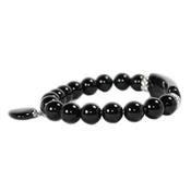 Bracelet Gourmette en Agate Noire perles de 8 mm et Coeur 12 mm