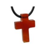 Pendentif Croix Latine en Cornaline - 25x18 mm - sans mtal