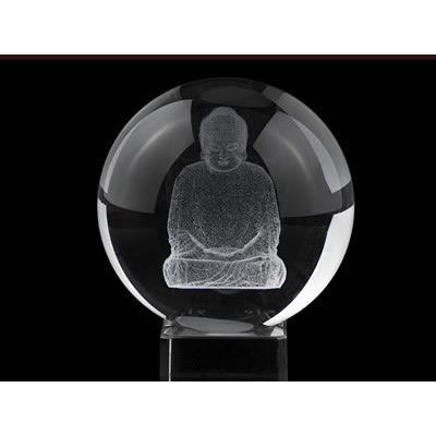 Boule Feng Shui en Cristal et Bouddha (8 cm) avec socle