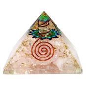 Pyramide en Orgonite Quartz Rose Fleur de Vie et pointe de Cristal de Roche