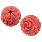 Cinabre Rouge Vermillon Perle Ronde Sculptée Percée 10 mm (Sachet de 2 perles)