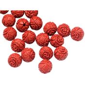 Cinabre Rouge Vermillon Perle Ronde Sculptée Percée 10 mm (Sachet d'une perle)